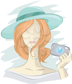 Illustration of the Outline of a Girl Holding a Digital Camera
