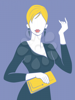 Illustration of a Fashionable Girl Holding a Yellow Hand Bag
