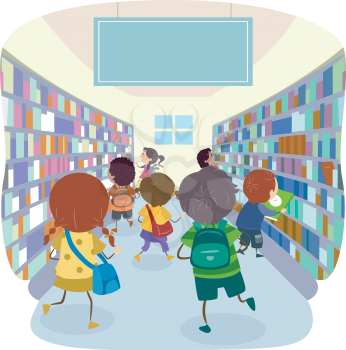 Stickman Illustration of Kids Choosing Books from a Bookstore