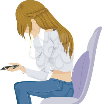 Illustration of a Teenage Girl Crying Over What She Saw on Her Phone