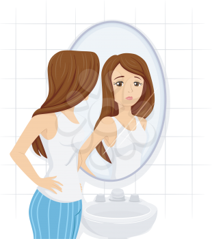 Illustration of a Teenage Girl Checking Her Figure on the Mirror