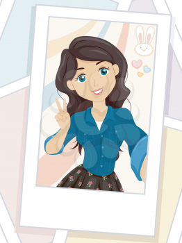 Illustration of a Printed Picture of a Teenage Girl Posing for a Selfie