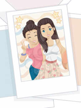Illustration of a Photo Print Featuring Teenage Sisters Posing for a Picture