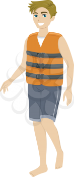 Illustration of a Teenage Guy Wearing a Life Vest