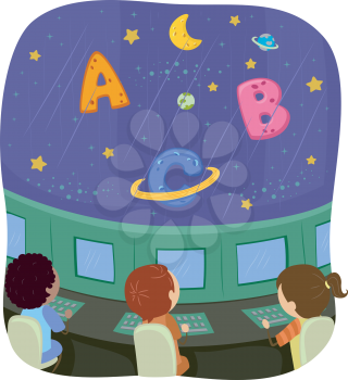 Stikcman Illustration of Kids Exploring Planets Shaped Like Letters of the Alphabet