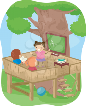 Stickman Illustration of Kids Learning the Alphabet Outdoors