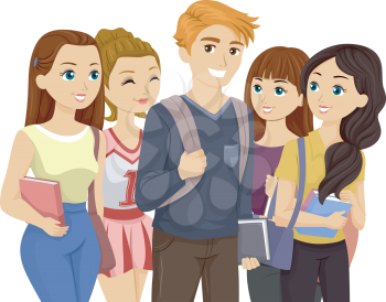 Illustration of a Popular Teenage Guy Surrounded by Girls