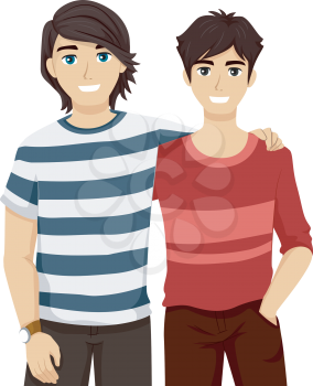 Illustration of Teenage Best Friends Standing Side by Side