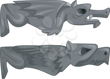 Illustration of a Pair of Gargoyles Lying Horizontally