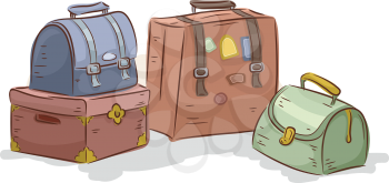 Illustration of a Pack of Vintage Traveling Bags
