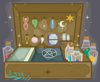 Illustration of a Witchcraft Kit Complete with All Sorts of Witchcraft Tools