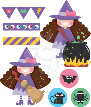 Grouped Illustration of Party Elements with a Witchcraft Theme