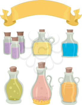 Illustration of Bottles Containing Different Potions