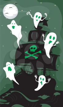 Illustration Featuring the Silhouette of a Ghost Ship