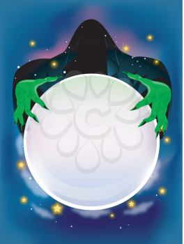 Illustration of an Evil Wizard Using a Crystal Ball