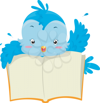 Illustration of a Blue Bird Holding an Open Book