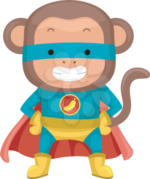Illustration of a Cute Monkey Dressed as a Superhero
