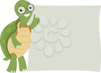 Illustration of a Turtle Standing Beside a Blank Board