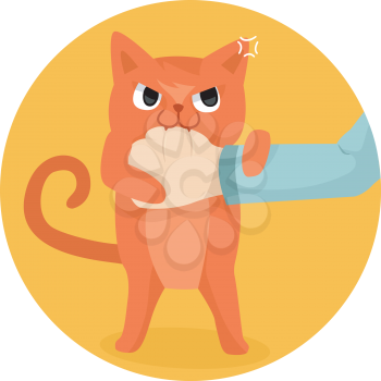 Illustration of a Cute Cat Biting the Hand of a Human