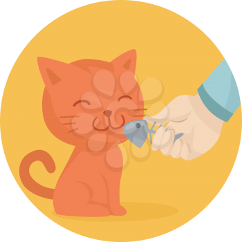 Illustration of a Cute Cat Accepting a Fish Bone