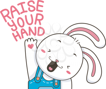 Illustration of a Cute and Happy Bunny Raising its Paw
