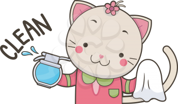 Illustration of a Cute Cat Using a Spray Bottle