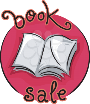 Icon Illustration Featuring an Open Book with the Words Book Sale Written Around it