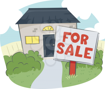 Illustration of a For Sale Sign in Front of a House and Lot
