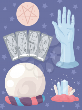 Grouped Illustration Featuring Things Usually Used in Fortune Telling