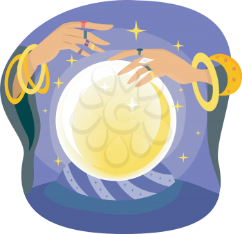 Illustration of a Gypsy Manipulating a Crystal Ball
