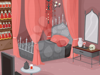 Illustration of a Lavish Bedroom with a Red Motif