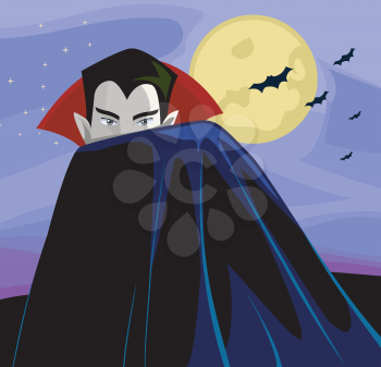 Illustration of a Vampire Hiding Behind His Vampire Cloak