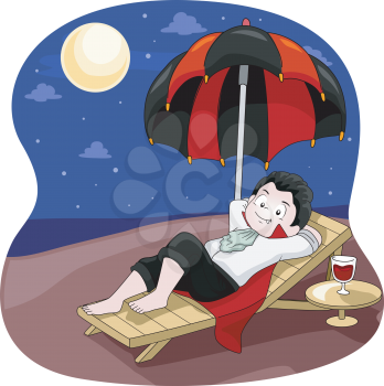 Illustration of a Little Vampire Relaxing Under the Moonlight