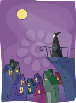 Illustration of a Vampire Standing Over the Edge of a Building