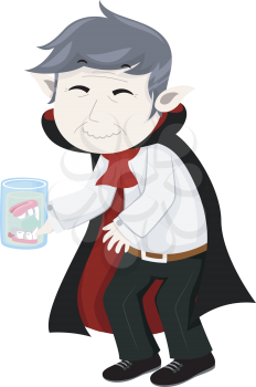 Illustration of a Vampire Storing His False Teeth in a Glass