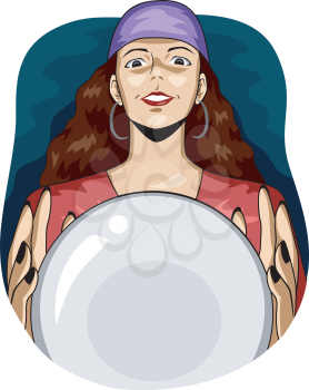 Illustration of a Female Gypsy Using a Crystal Ball to See the Future