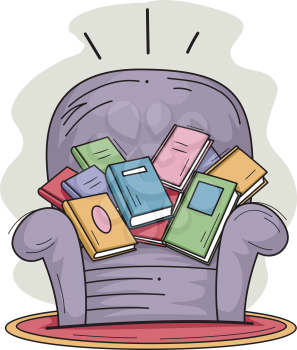 Illustration of a Sofa Chair Filled with Books