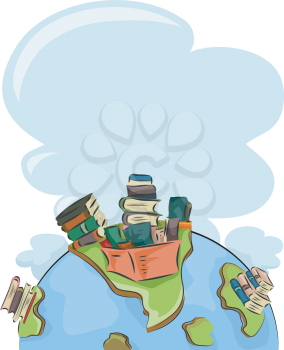Illustration of a Globe with Tall Stacks of Books on Top