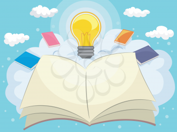 Illustration of an Open Book with a Lightbulb on Top