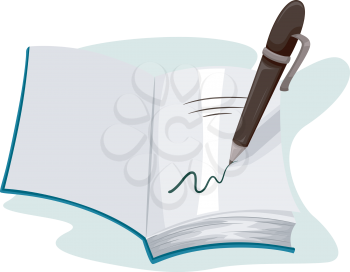 Illustration of a Pen Writing on the Page of an Open Book