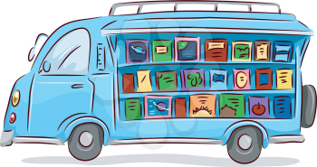 Illustration of a Converted Mobile Library Driving Around