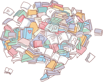 Illustration of a Collection of Books Forming the Shape of a Speech Bubble