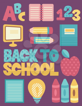 Grouped Illustration of School Supplies Surrounding the Words Back to School