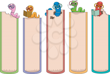 Illustration of Ready to Print Bookmarks Featuring Cute and Colorful Worms