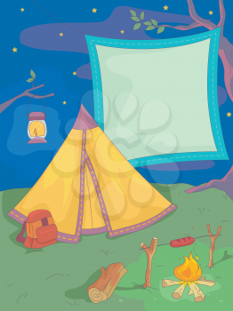 Banner Illustration of a Tent Facing an Open Fire