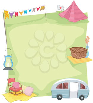 Group Illustration Featuring Camping Related Items
