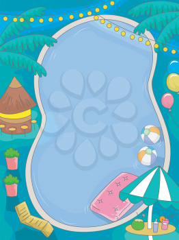 Illustration of a Birthday Pool Party with a Tropical Theme
