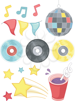 Grouped Illustration of Disco Related Elements