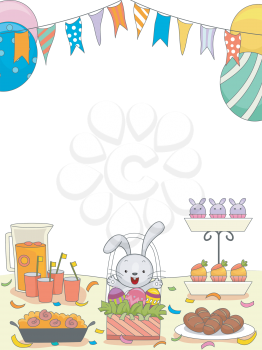 Easter Party Illustration of a Table Filled with Food