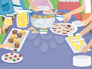 Illustration of a Family Gathering Together for an Outdoor Meal